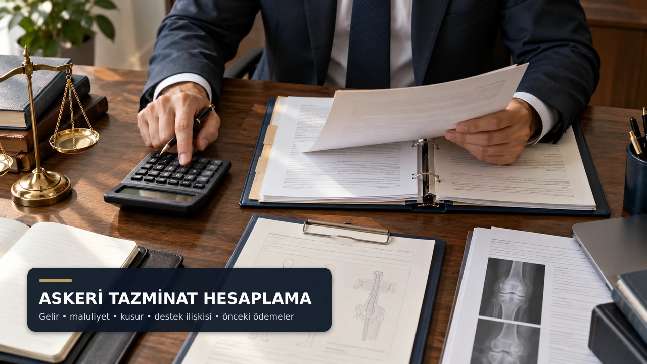 Askeri tazminat hesaplamasında gelir, maluliyet, kusur ve dosya belgelerini inceleyen avukat