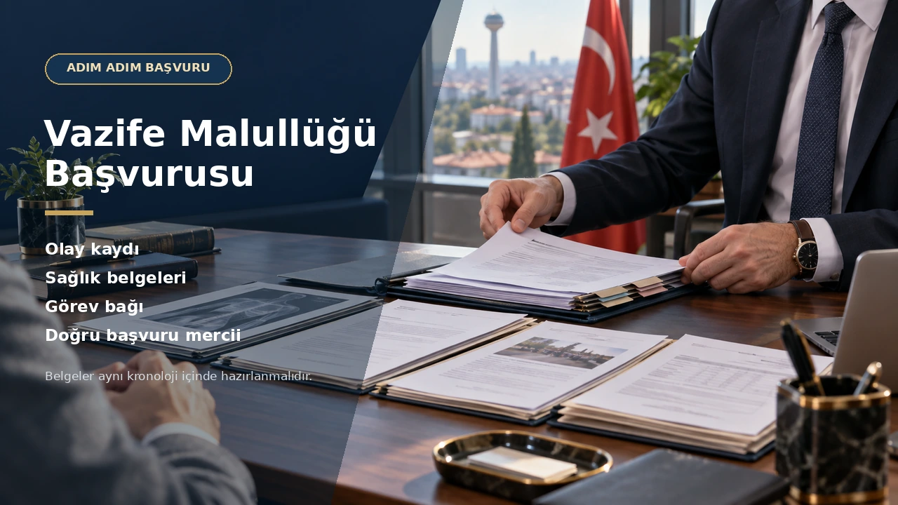 Vazife malullüğü başvurusu için gerekli belgeleri inceleyen avukat