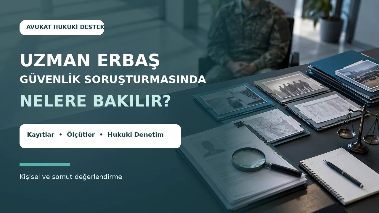 Uzman erbaş güvenlik soruşturmasında nelere bakıldığını temsil eden askerî personel ve inceleme dosyaları. Uzman Erbaş Güvenlik Soruşturmasında Nelere Bakılır? Uzman erbaş güvenlik soruşturmasında adayın adli sicil ve arşiv kayıtları, hâlen aranıp aranmadığı, hakkında kesinleşmiş mahkeme kararı bulunup bulunmadığı ve kamu görevinden çıkarılmasına ilişkin kayıtlar incelenir. Ayrıca görevin gerektirdiği güvenlik şartları kapsamında terör örgütleri veya suç işlemek amacıyla kurulan örgütlerle eylem birliği, irtibat ya da iltisak iddialarına ilişkin somut veriler değerlendirilebilir. İncelenen her bilgi uzman erbaşlığa doğrudan engel oluşturmaz. Kaydın güncel ve doğrulanabilir olması, adaya ait bulunması ve yürütülecek askerî görevle somut bir bağlantısının kurulması gerekir. Aile bireylerine ait kayıtlar, sonuçlanmamış soruşturmalar veya kaynağı belirsiz istihbari bilgiler, adayın kişisel durumuyla ilişkilendirilmeden tek başına olumsuz karar gerekçesi yapılmamalıdır.